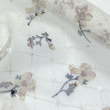 100% Nylon Flower Printing Diamond Checked Knitted Fabric